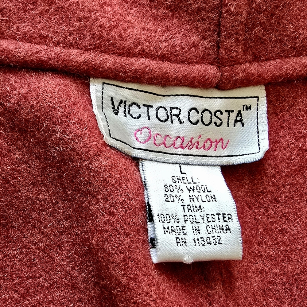 Victor Costa Occasion Red Wool Open Front Shawl Collar Jacket Size L Womend - Picture 2 of 6